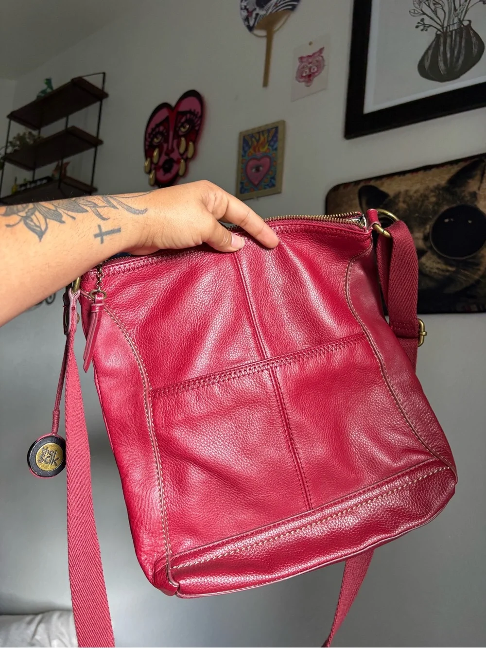 The Sak Cherry Red Leather Backpack Crossbody